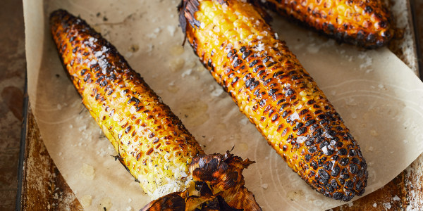 Grilled Corn with Garlic, Basil and Cheese