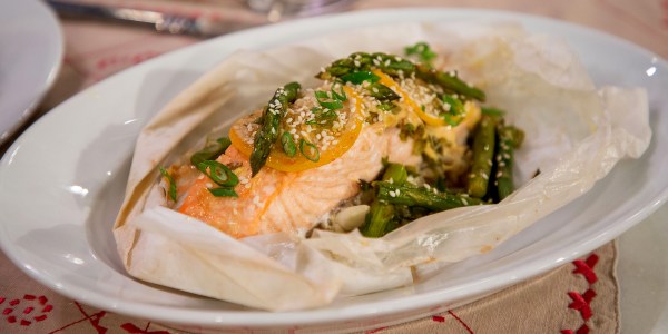Salmon en Papillote with Brown Rice and Asparagus