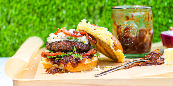 Bacon Cheeseburger with Caramelized Tomato and Onion Jam