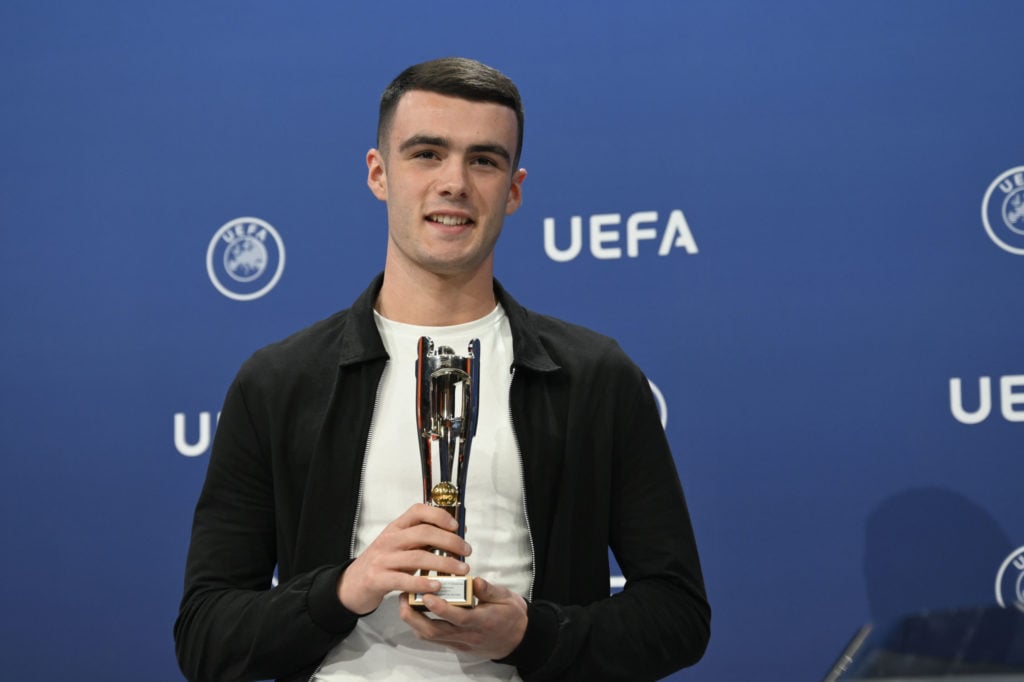 Scotland Under-17 player Lennon Miller poses with the UEFA European Under-17 Championship 2023 Fair Play award during the UEFA European Under-17 Ch...