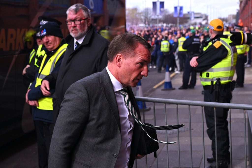 Brendan Rodgers, Manager of Celtic arrives at the stadium prior to the Cinch Scottish Premiership match between Rangers FC and Celtic FC at Ibrox S...