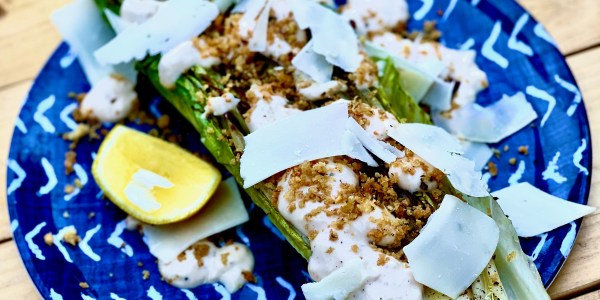 Grilled Romaine with Caesar Dressing and Garlic Breadcrumbs