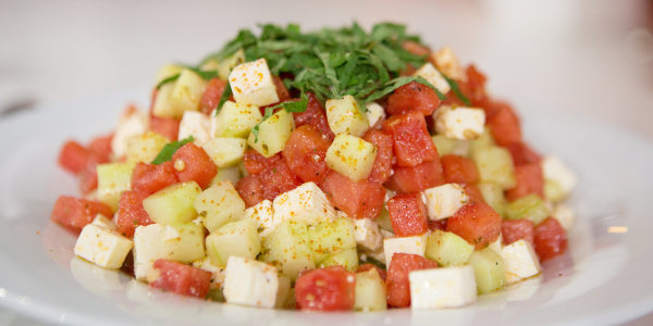 Cucumber and Watermelon Salad with Feta, Mint and Lime