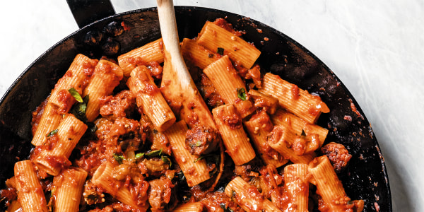 Bobby Flay's Rigatoni with Spicy Sausage and Eggplant