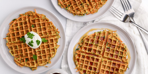 Zucchini-Carrot Waffles with Spicy Maple Syrup